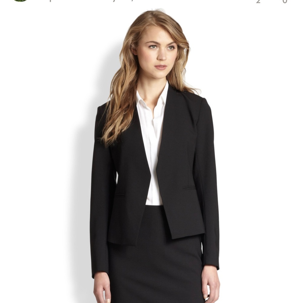 Theory Women's Open Front Lanai Blazer 8 Black Stretch Wool Jacket